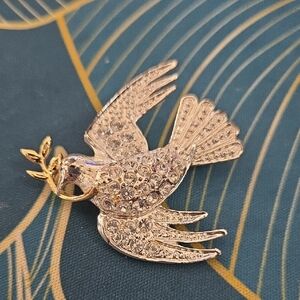 Vintage Rhinestone Dove Brooch Pin